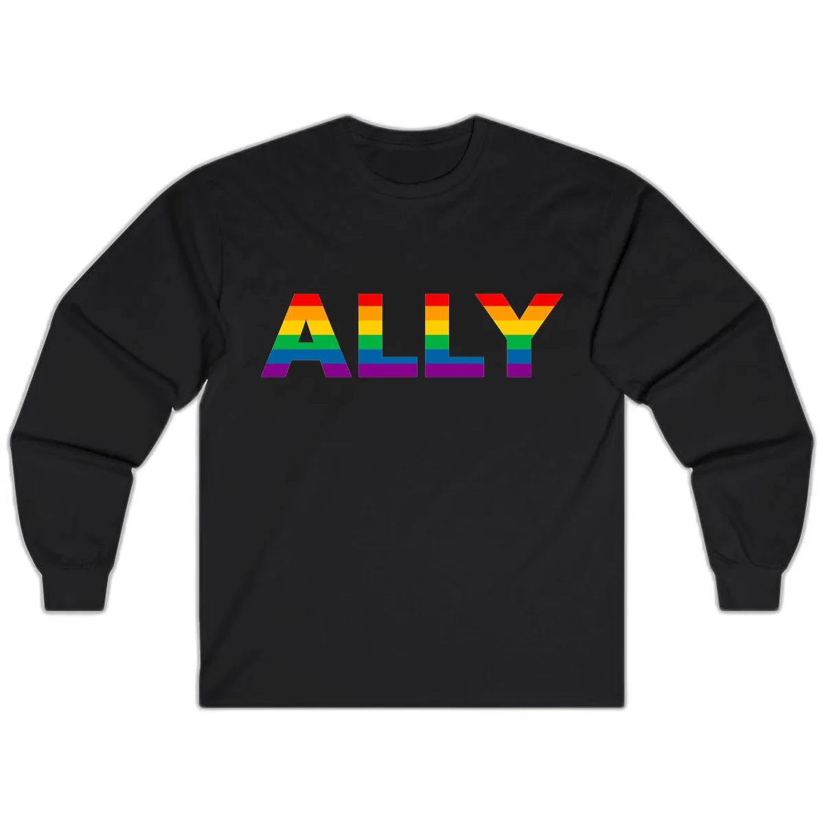Pride Rainbow Letters ALLY Long Sleeve in Black