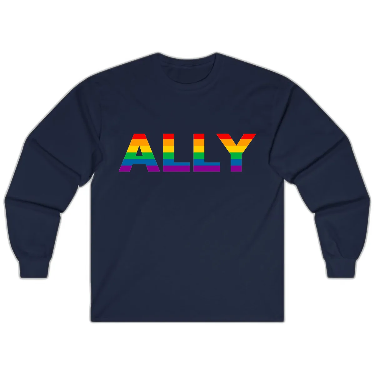 Pride Rainbow Letters ALLY Long Sleeve in Navy