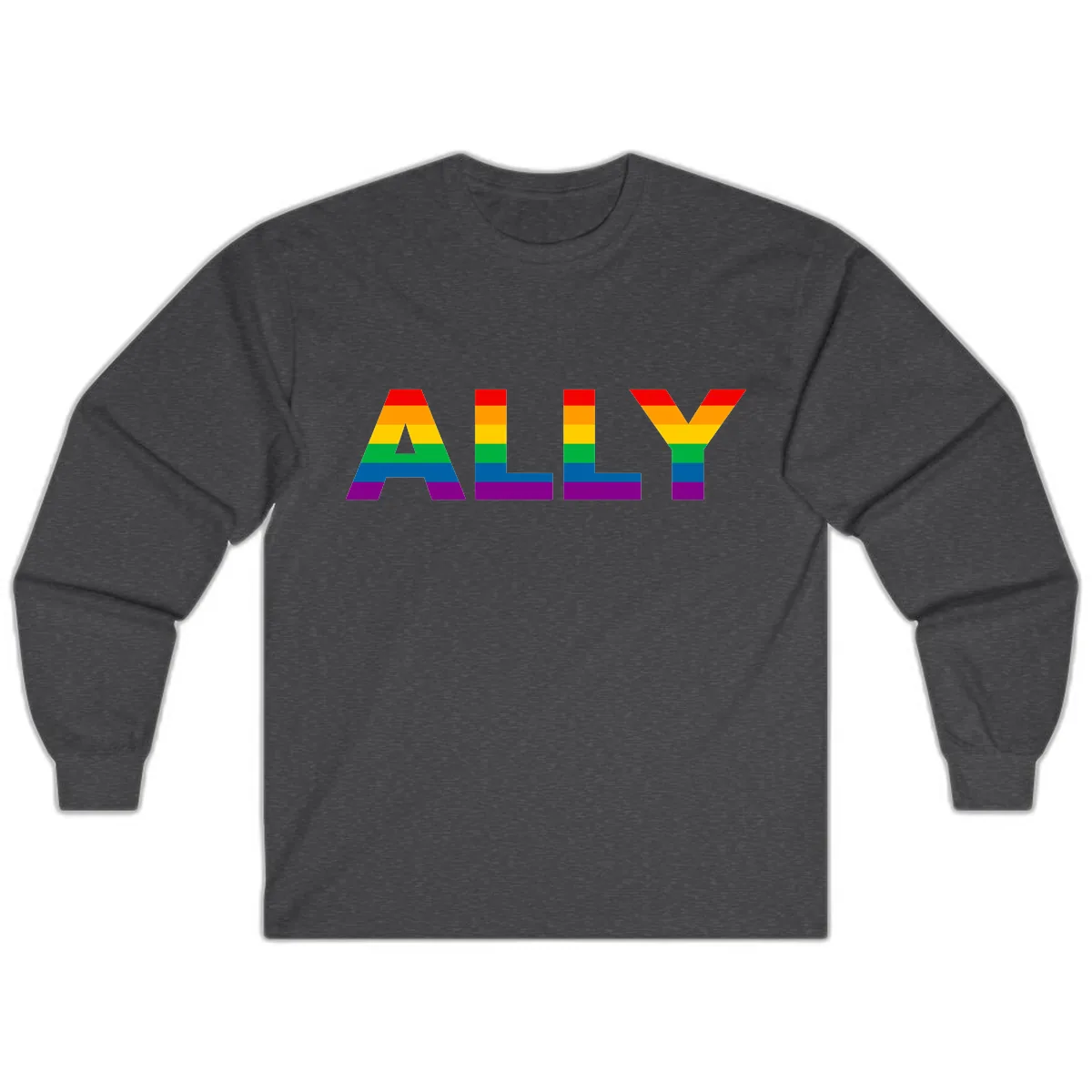 Pride Rainbow Letters ALLY Long Sleeve in Dark Heather