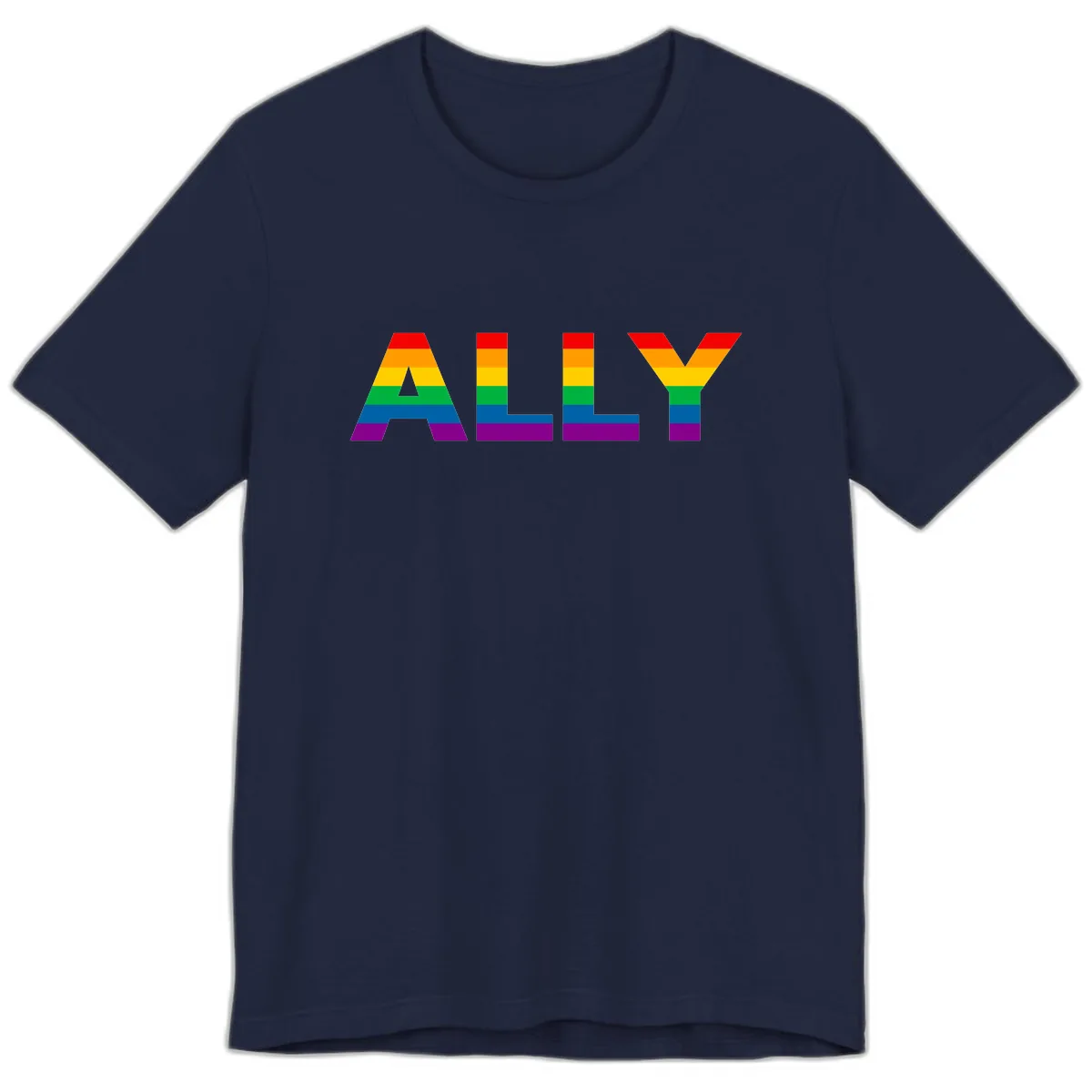 Pride Rainbow Letters ALLY Premium T-Shirt in Navy