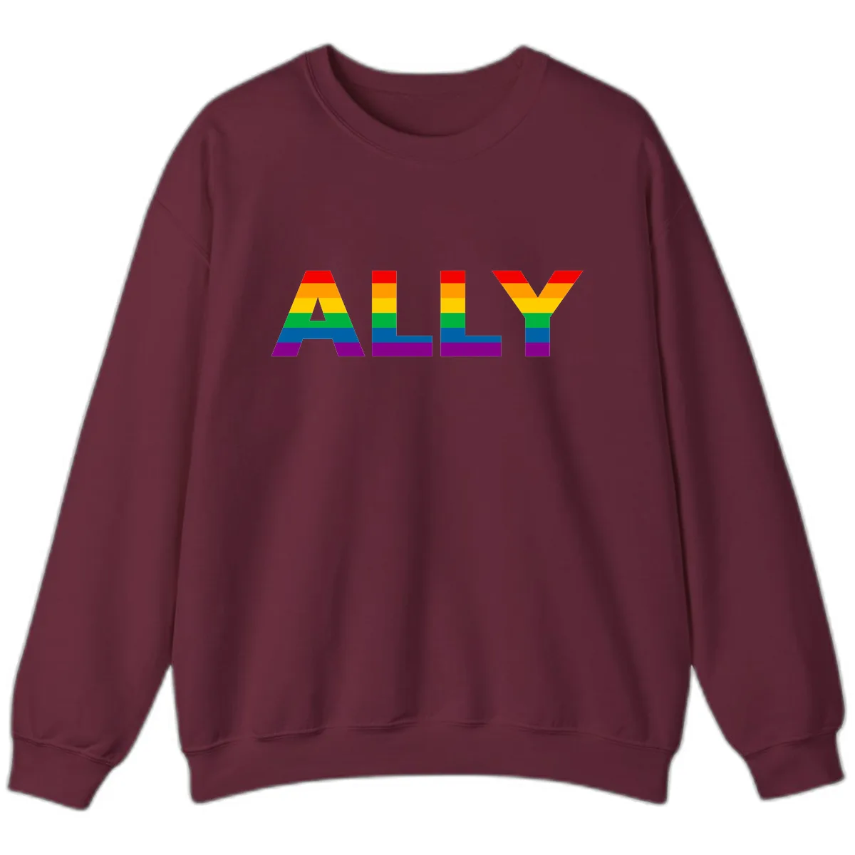 Pride Rainbow Letters ALLY Sweatshirt in Maroon