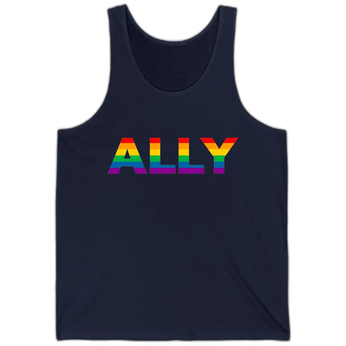 Pride Rainbow Letters ALLY Tank in Navy