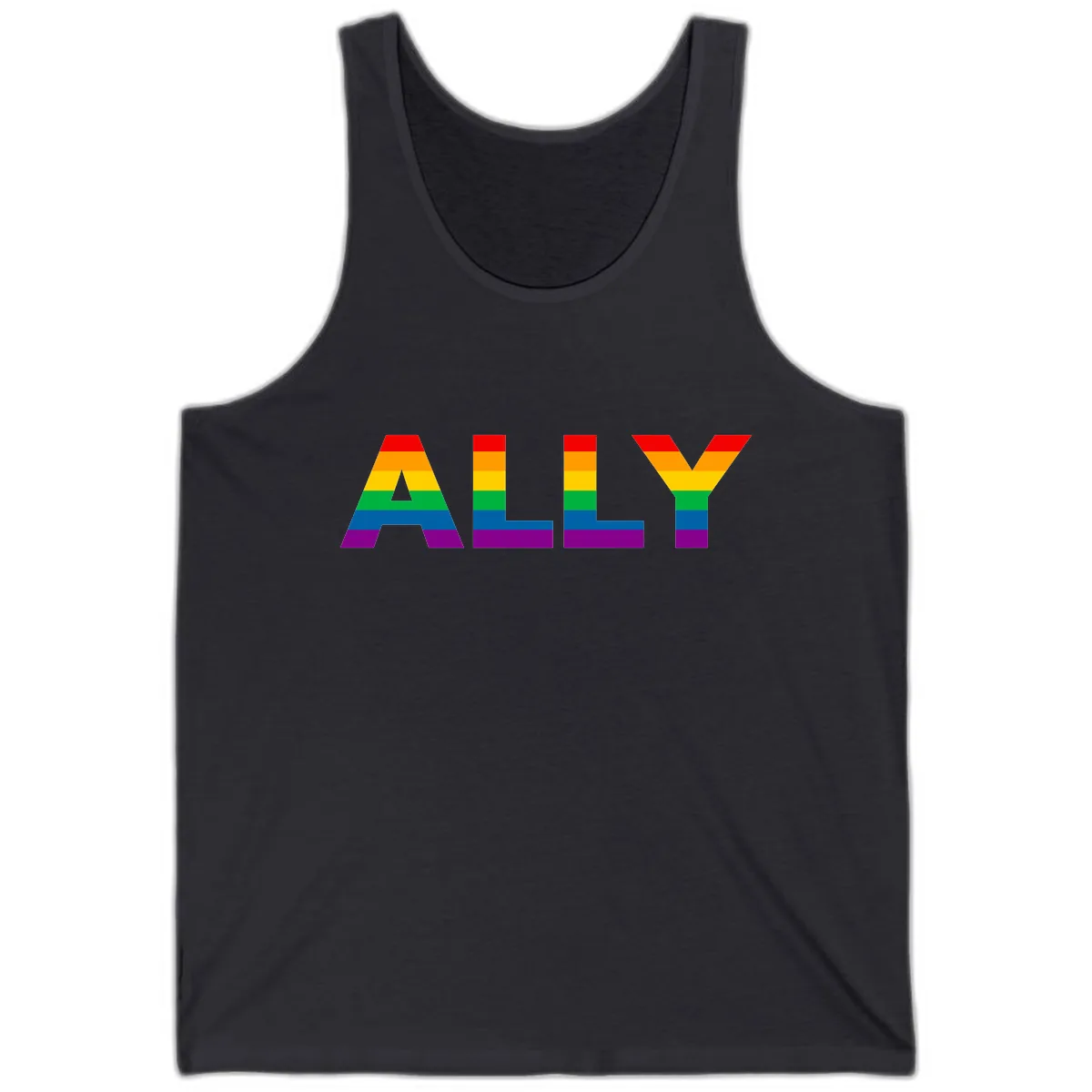Pride Rainbow Letters ALLY Tank in Dark Grey