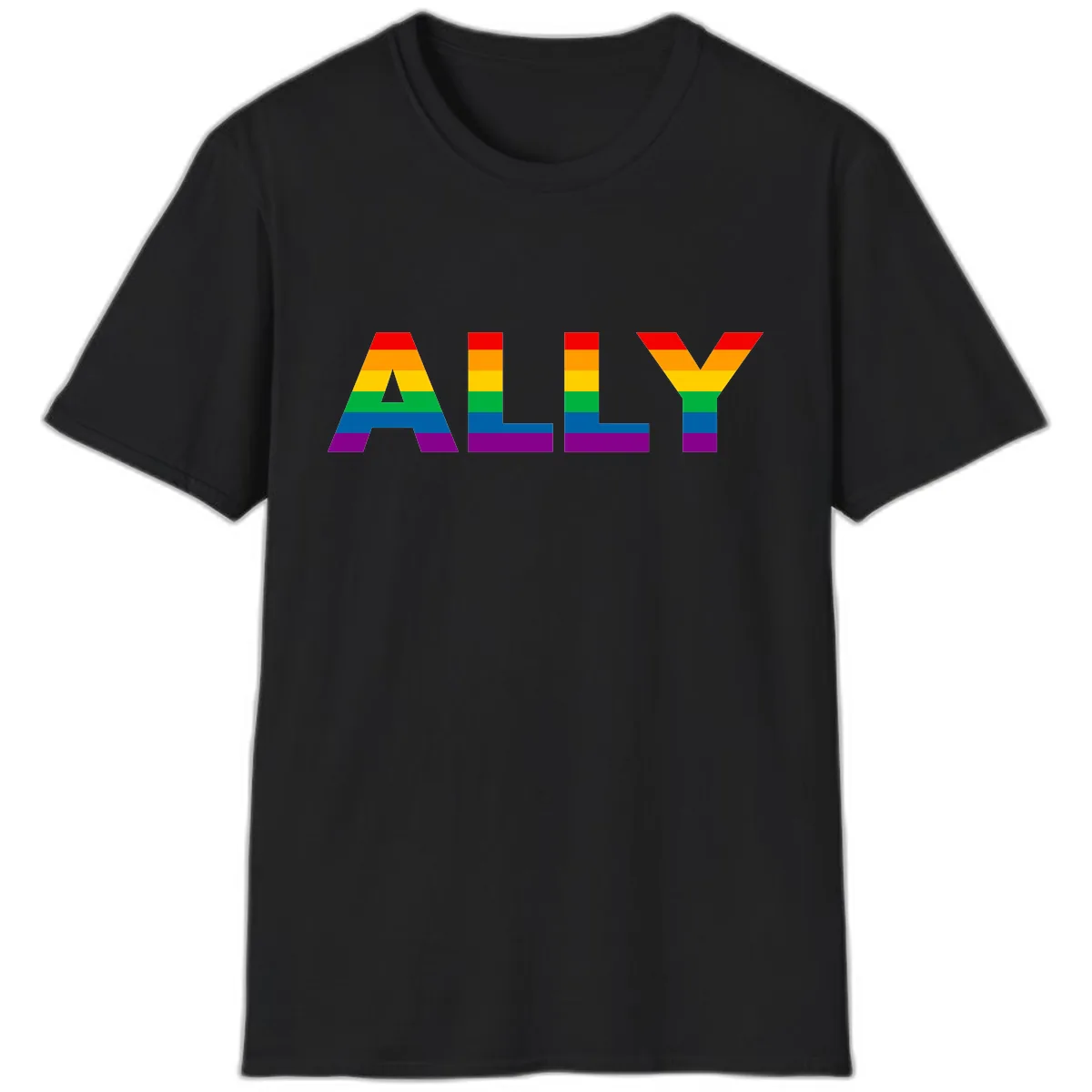 Pride Rainbow Letters ALLY T-Shirt in Black