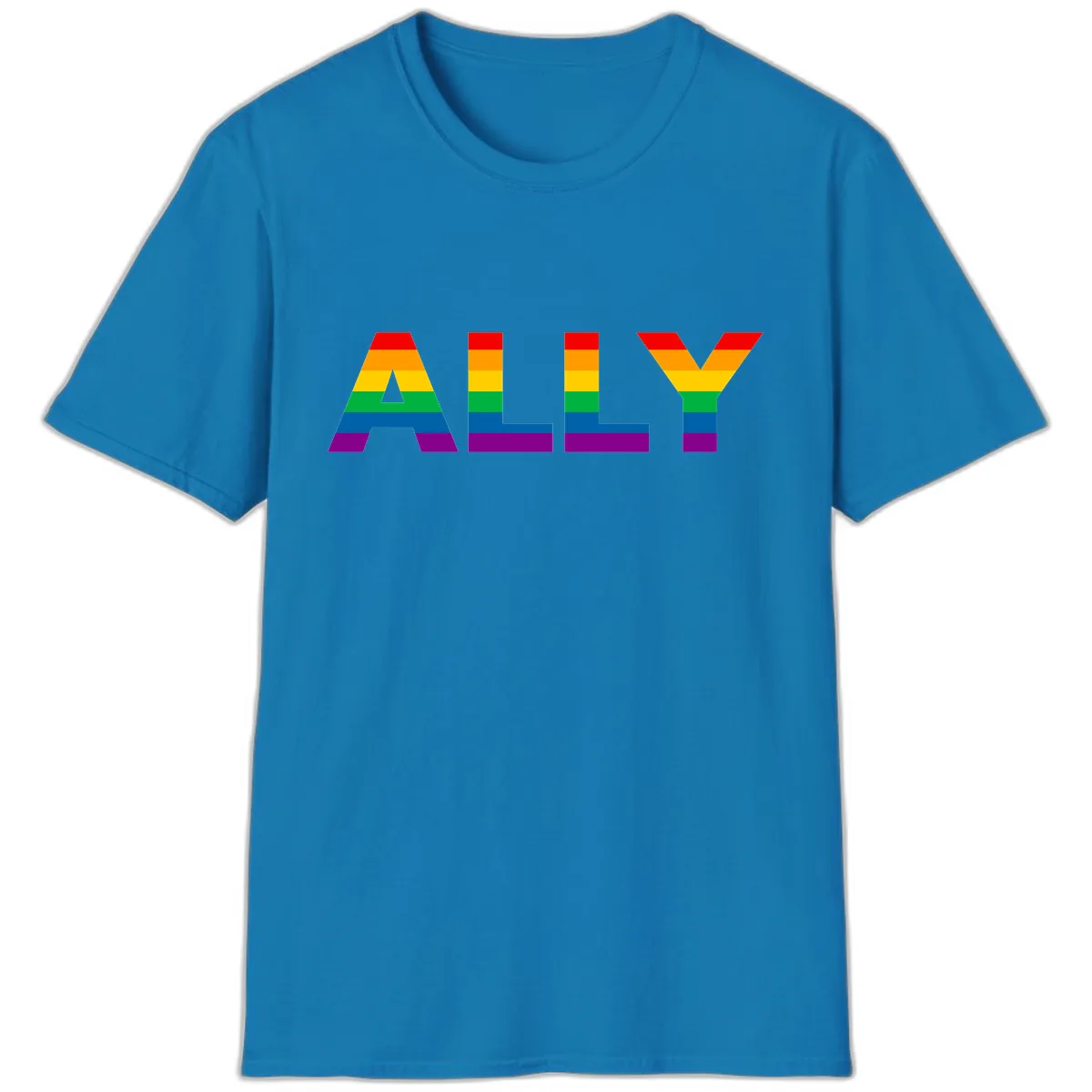 Pride Rainbow Letters ALLY T-Shirt in Sapphire