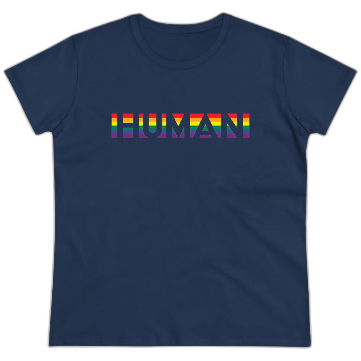 Rainbow Pride Letters Ladies Tee in Navy