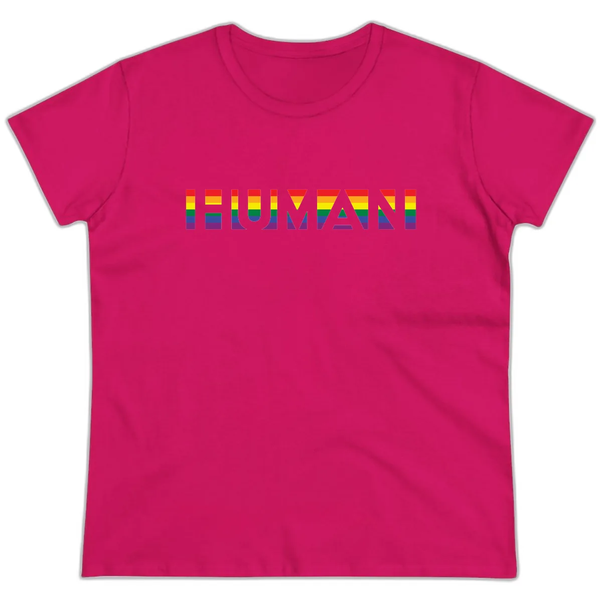 Rainbow Pride Letters Ladies Tee in Heliconia