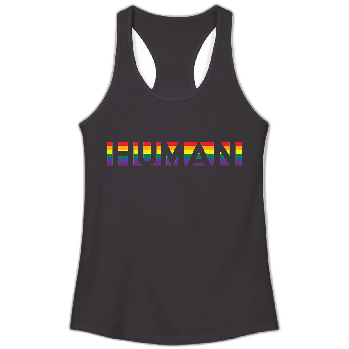 Rainbow Pride Letters Ladies Tank in Black