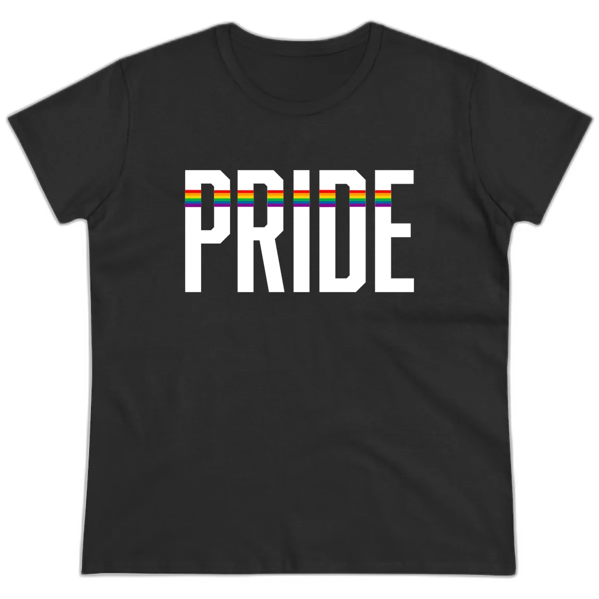 Pride Rainbow Stripes Ladies Tee in Black