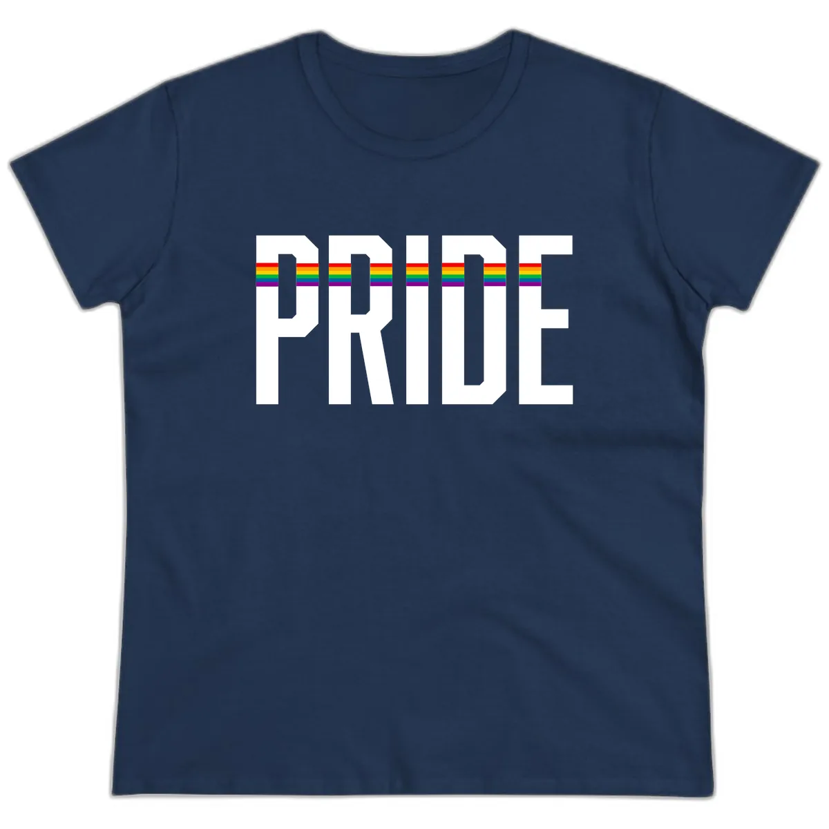 Pride Rainbow Stripes Ladies Tee in Navy