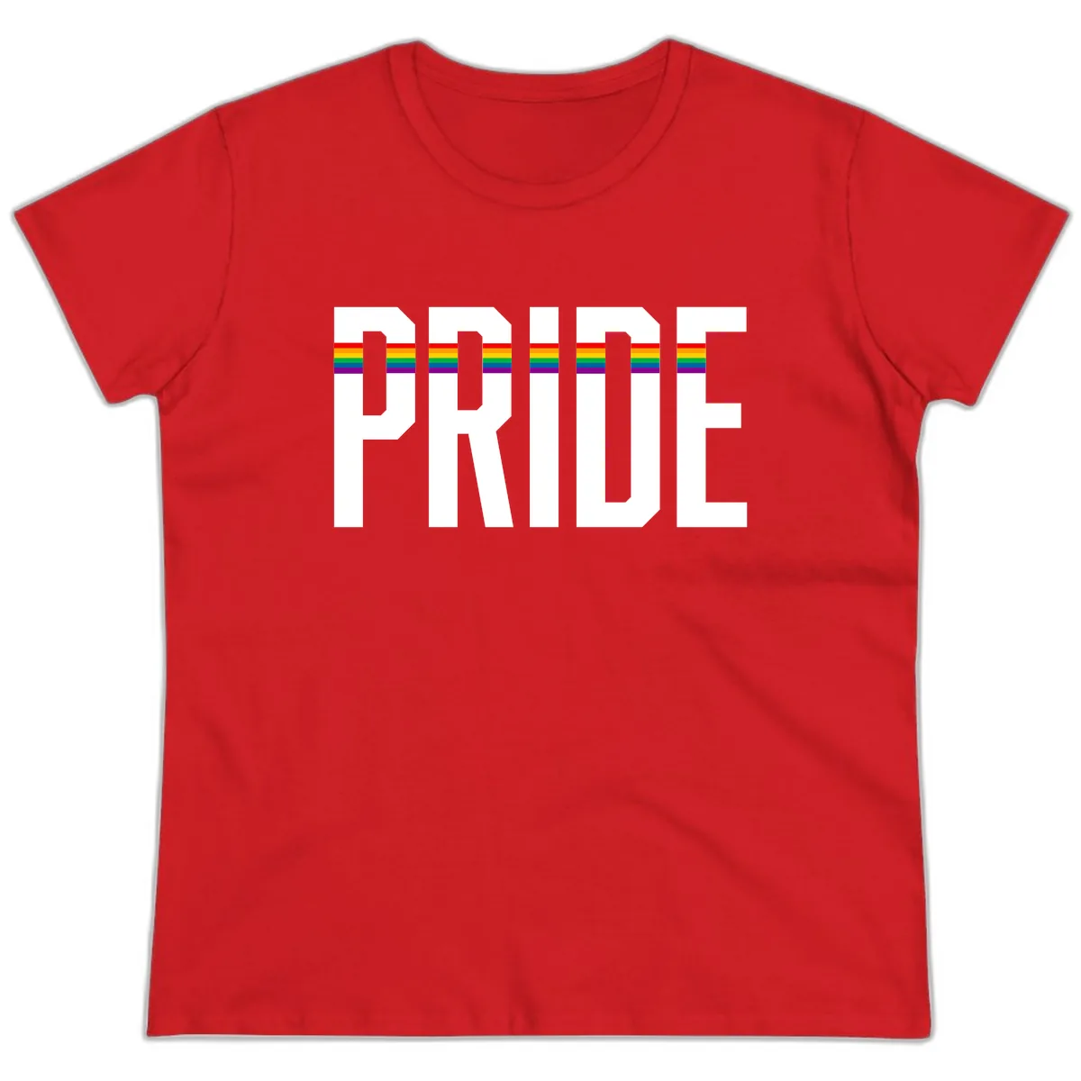 Pride Rainbow Stripes Ladies Tee in Red