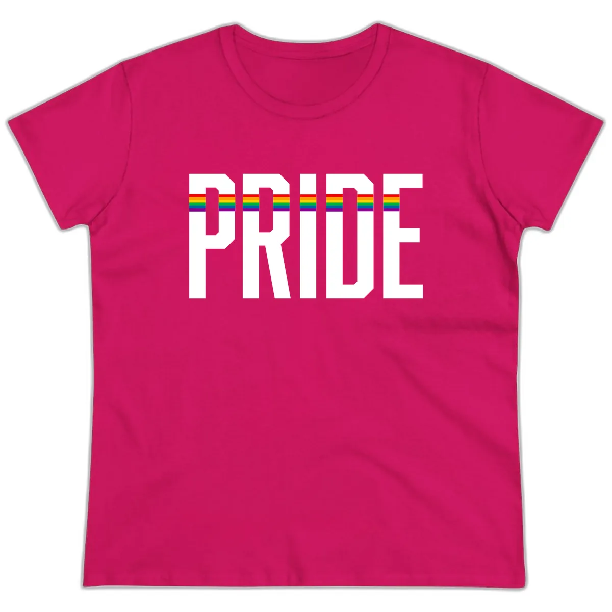 Pride Rainbow Stripes Ladies Tee in Heliconia