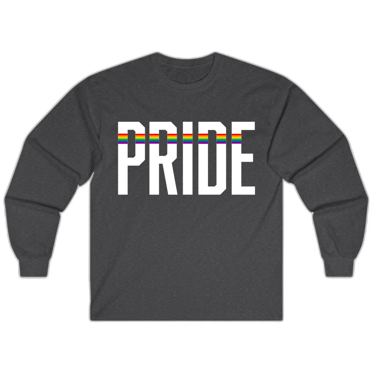 Pride Rainbow Stripes Long Sleeve in Dark Heather