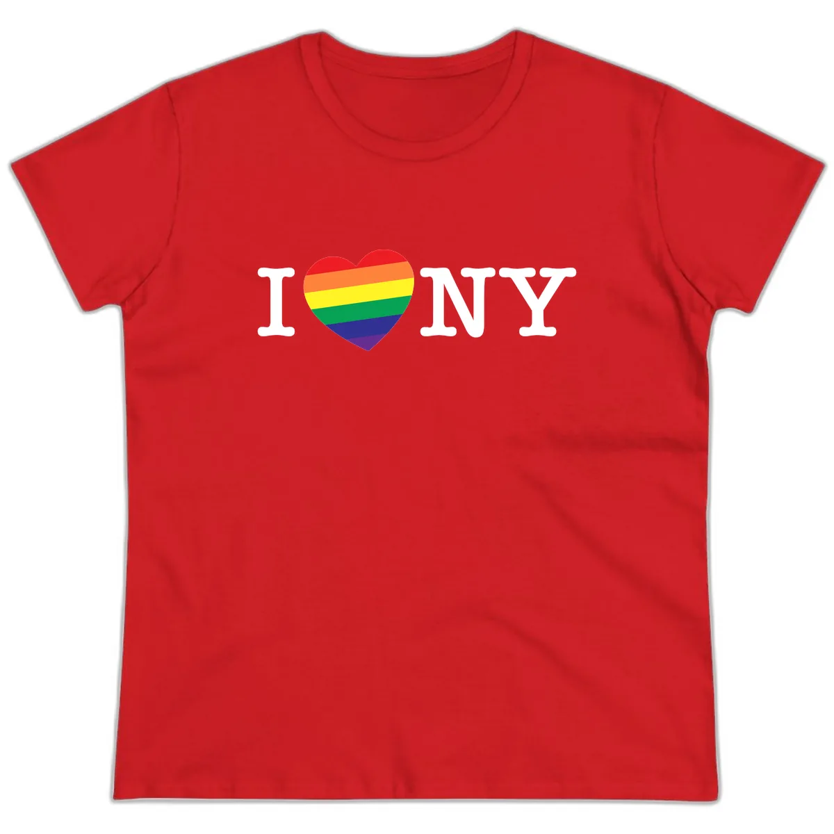 I Love New York Pride Ladies Tee in Red