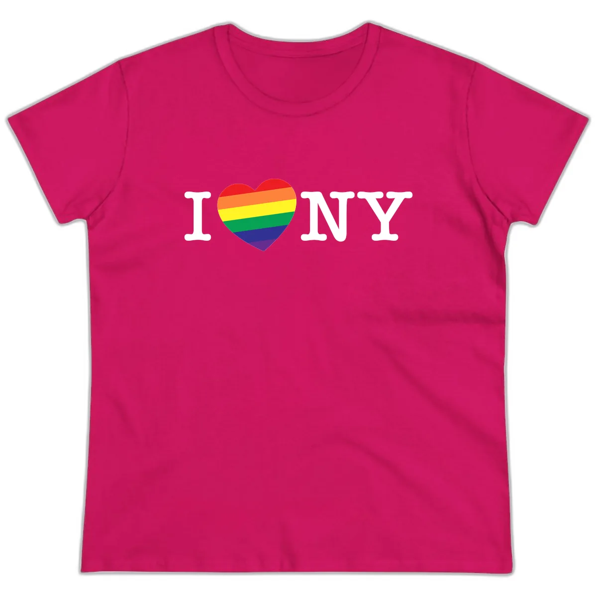 I Love New York Pride Ladies Tee in Heliconia