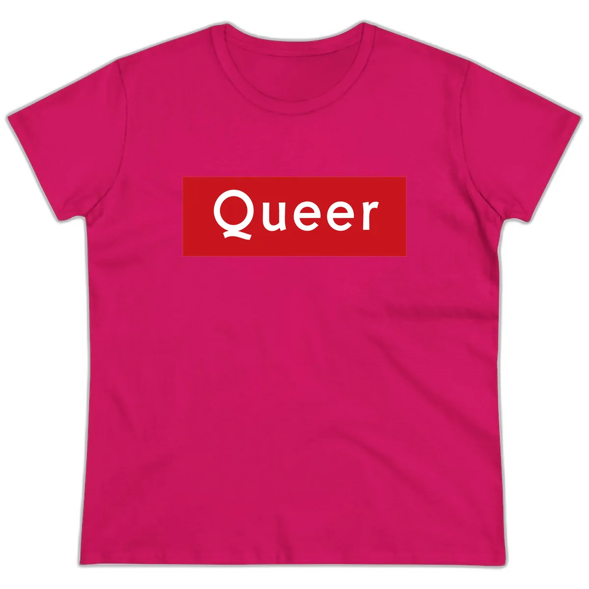 Queer Pride Statement Ladies Tee in Heliconia