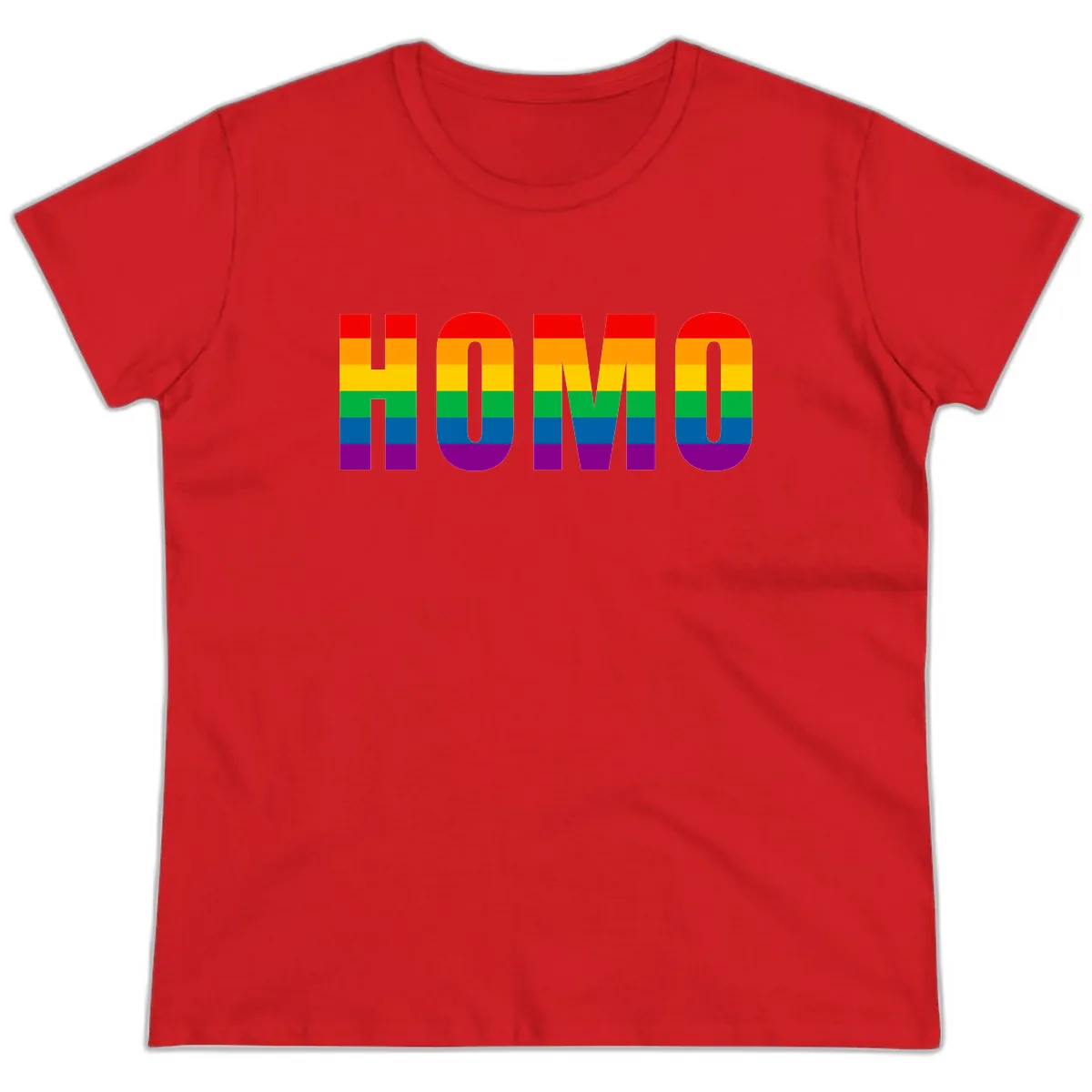 Rainbow Pride Numbers Design Ladies Tee in Red