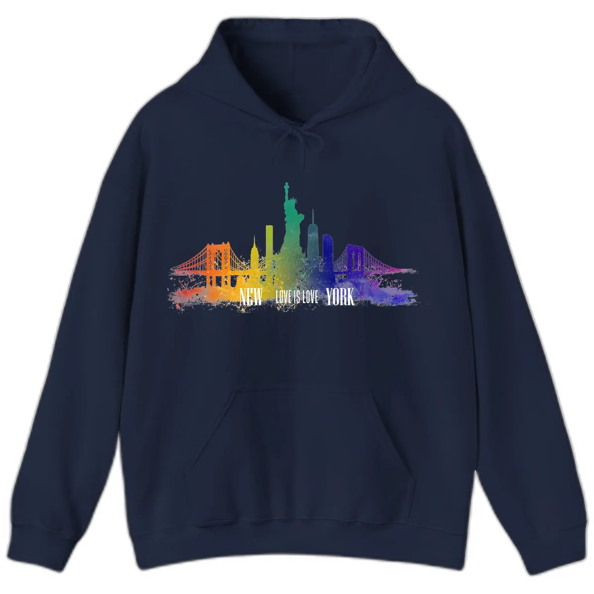 New York Love Is Love Pride Skyline Hoodie in Navy
