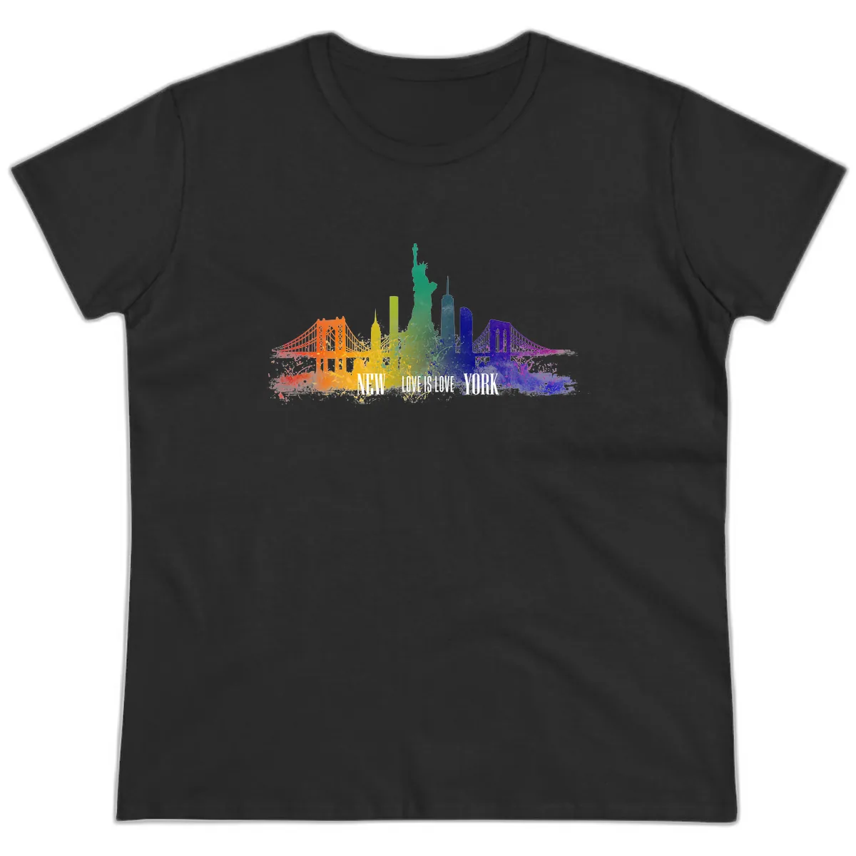 New York Love Is Love Pride Skyline Ladies Tee in Black