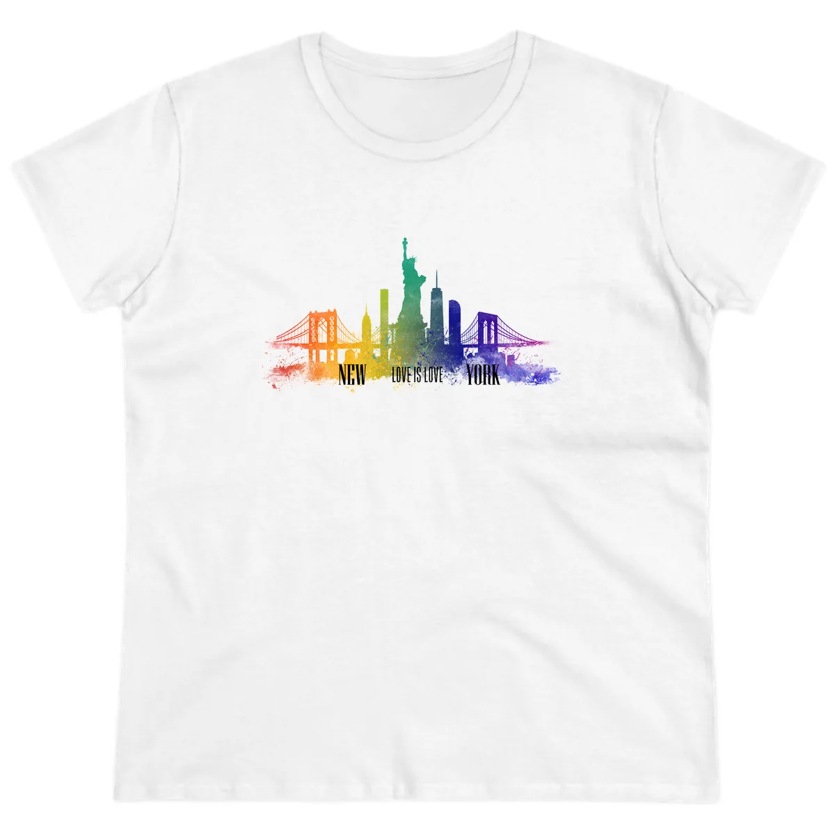 New York Love Is Love Pride Skyline Ladies Tee in White