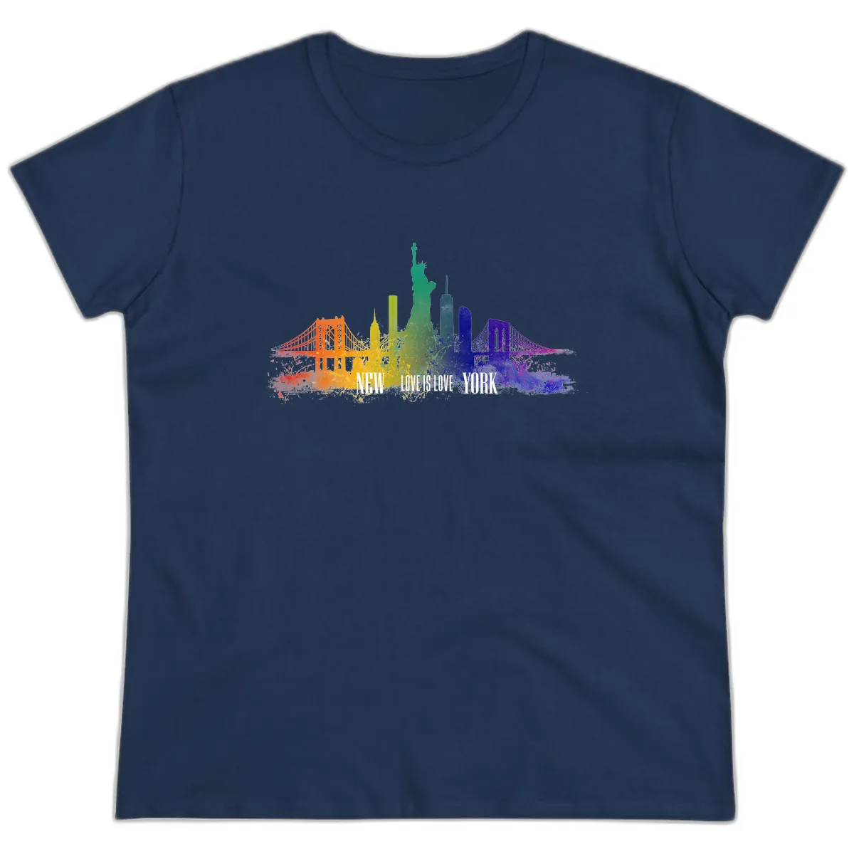 New York Love Is Love Pride Skyline Ladies Tee in Navy