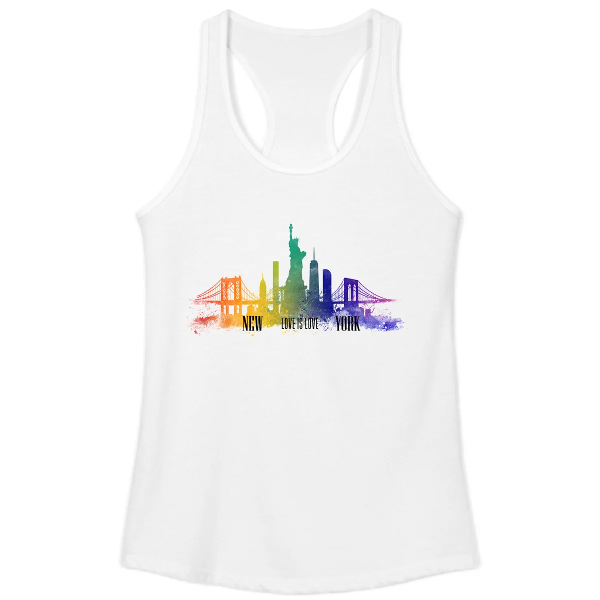 New York Love Is Love Pride Skyline Ladies Tank in White