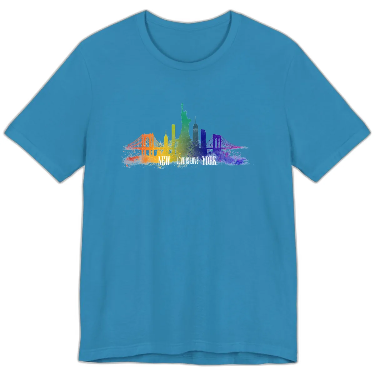New York Love Is Love Pride Skyline Premium T-Shirt in Aqua