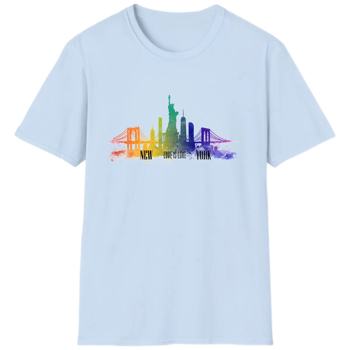 New York Love Is Love Pride Skyline T-Shirt in Light Blue