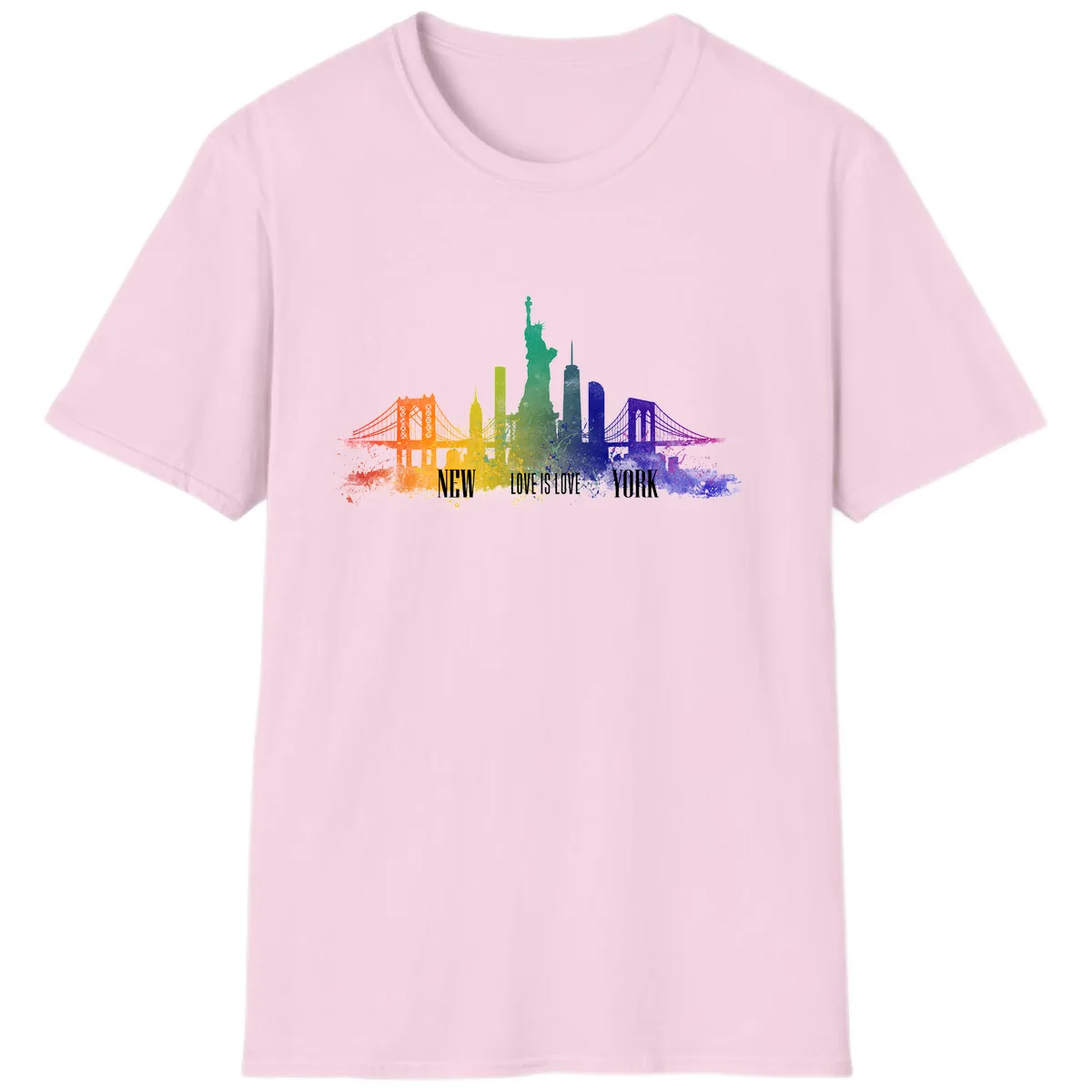 New York Love Is Love Pride Skyline T-Shirt in Light Pink