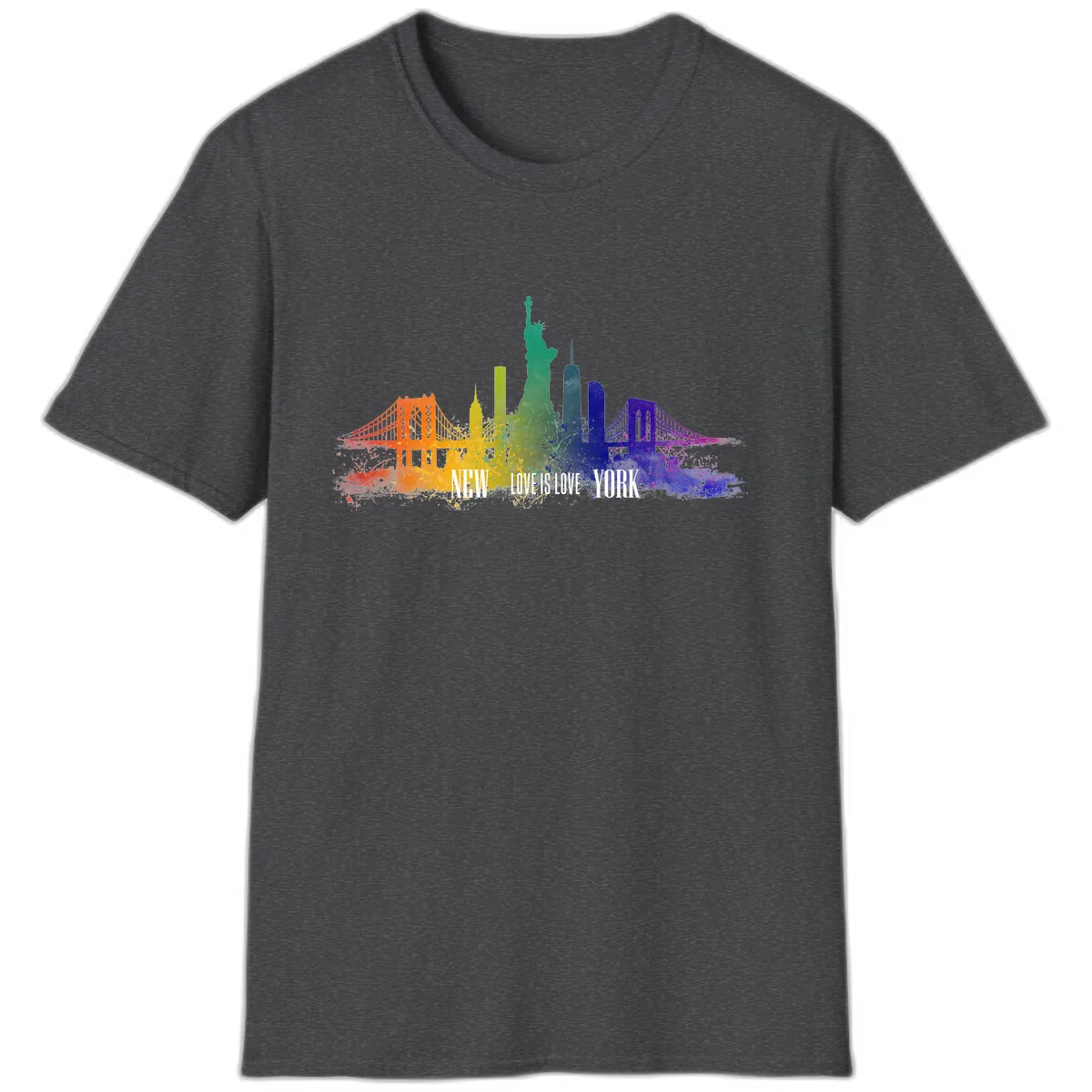 New York Love Is Love Pride Skyline T-Shirt in Dark Heather