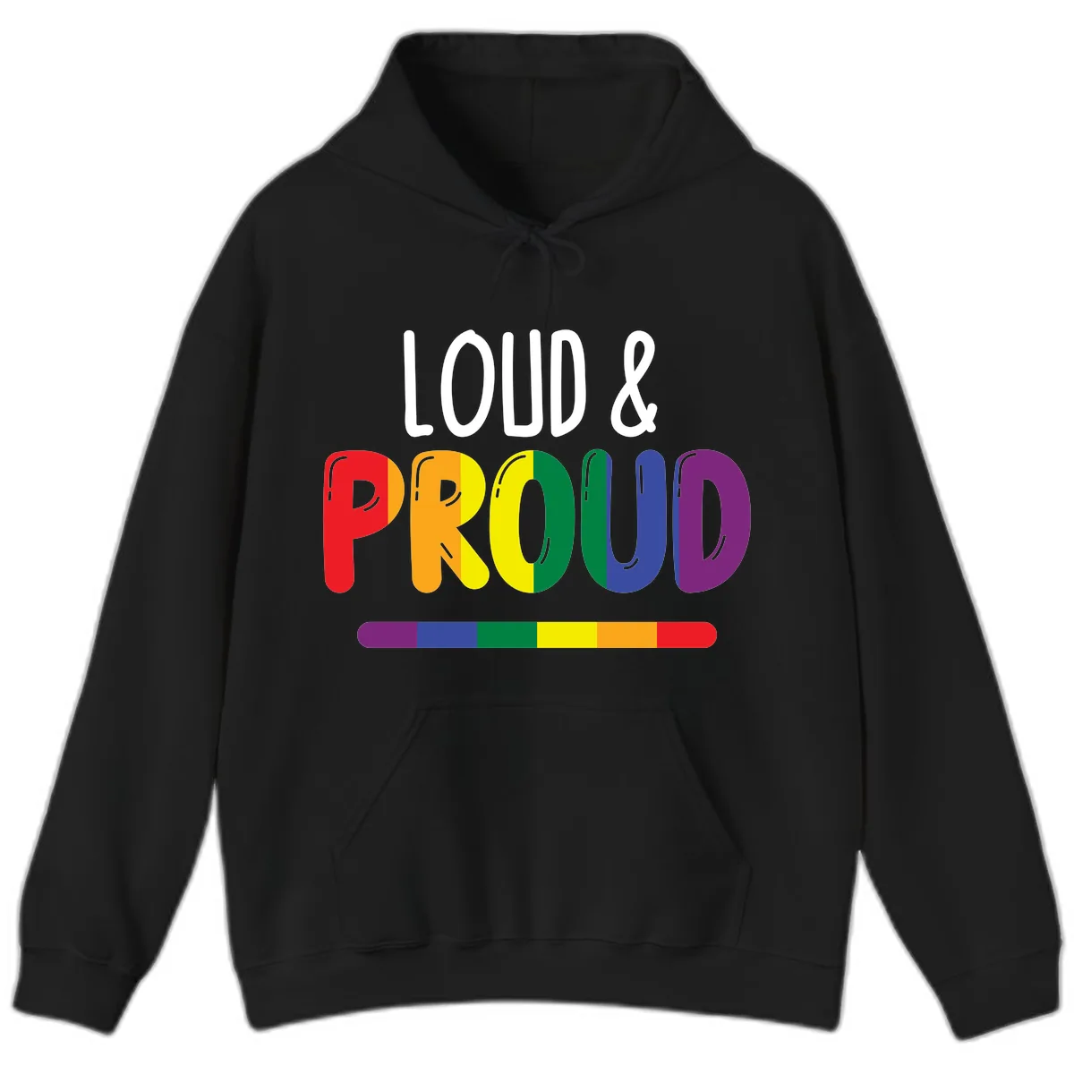 Loud and Proud Rainbow Pride Hoodie in Black
