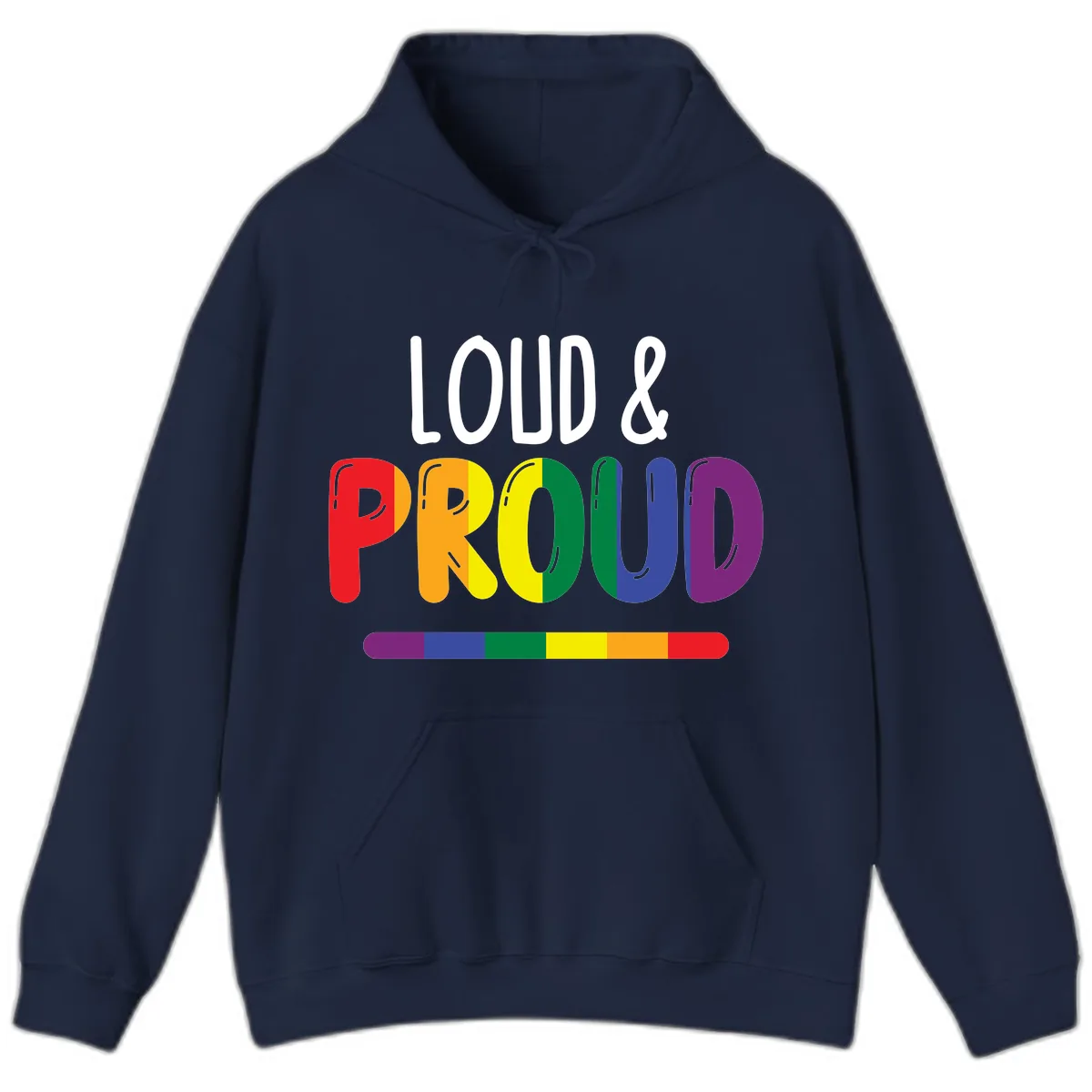 Loud and Proud Rainbow Pride Hoodie in Navy
