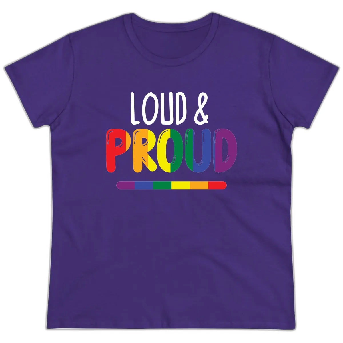 Loud and Proud Rainbow Pride Ladies Tee in Purple