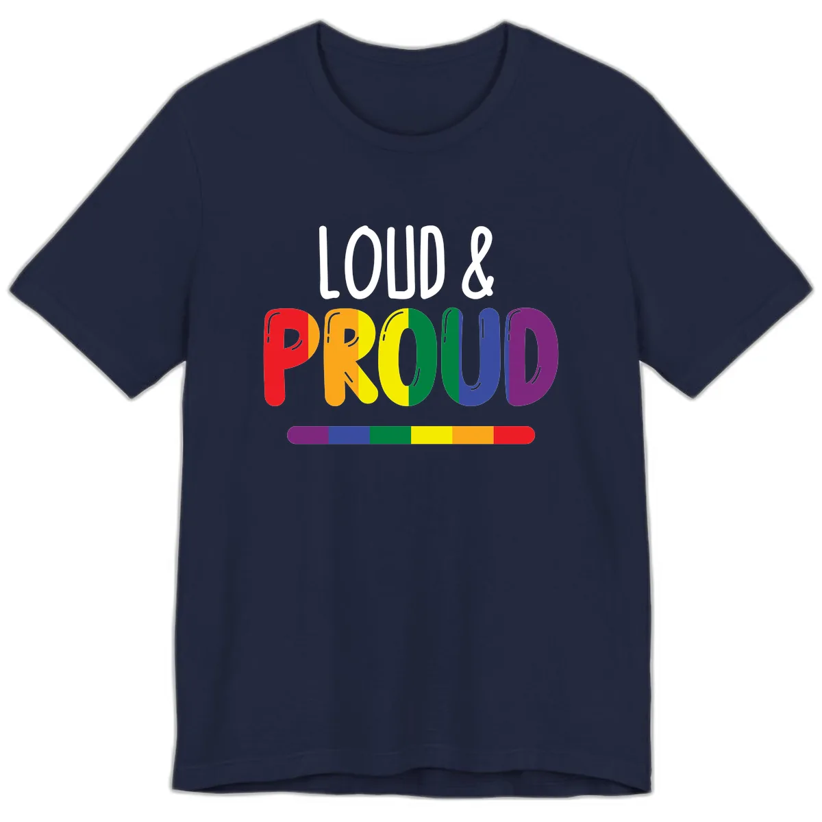 Loud and Proud Rainbow Pride Premium T-Shirt in Navy