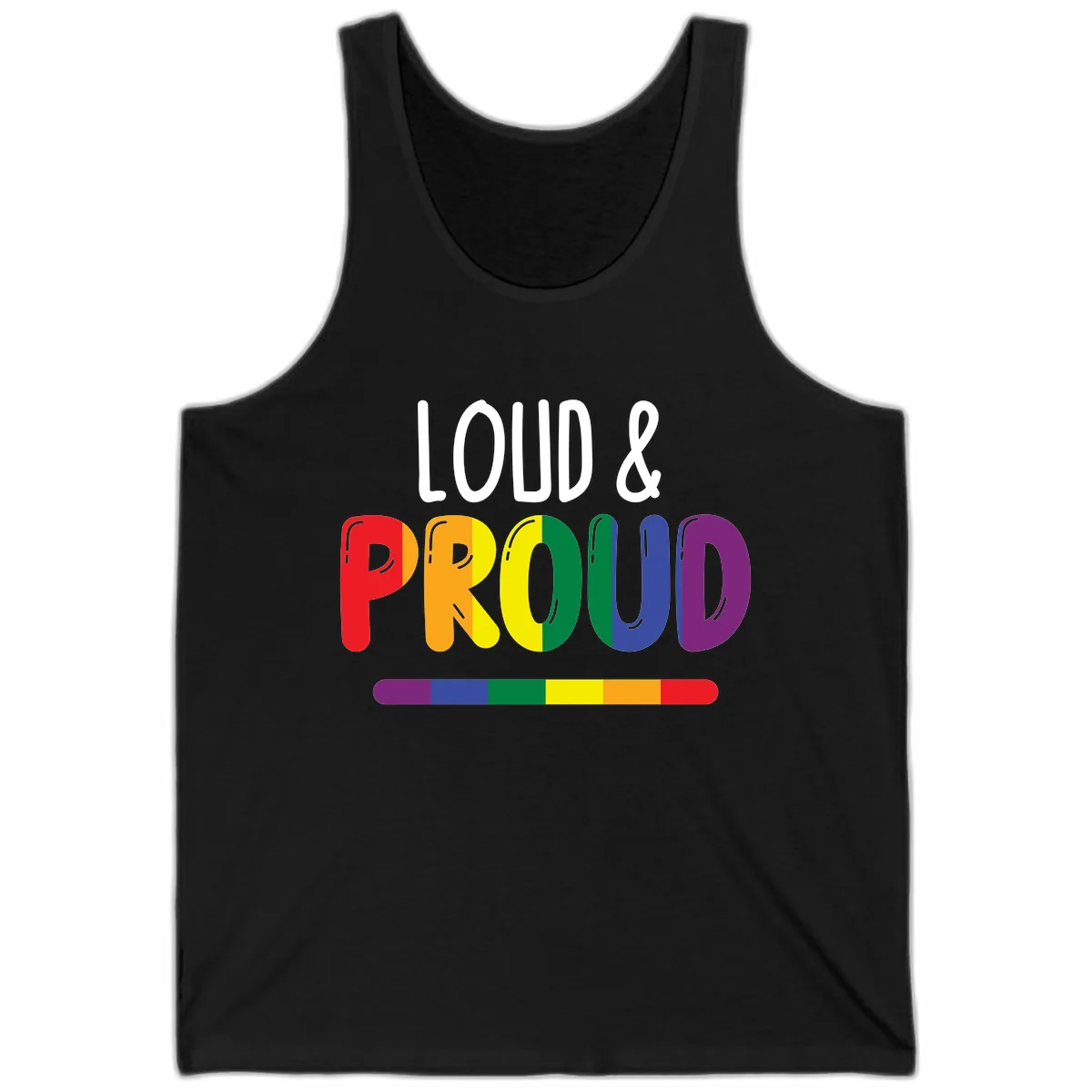 Loud and Proud Rainbow Pride Tank in Black