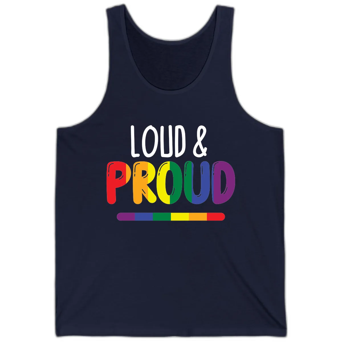 Loud and Proud Rainbow Pride Tank in Navy