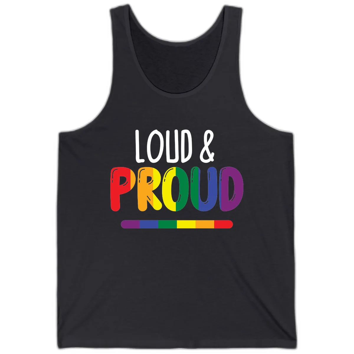 Loud and Proud Rainbow Pride Tank in Dark Grey