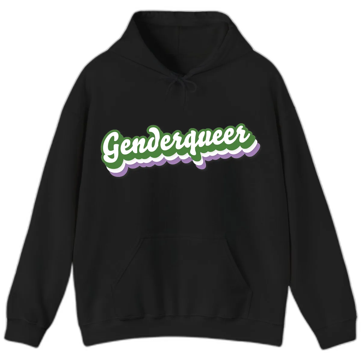 Genderqueer Pride Script Hoodie in Black
