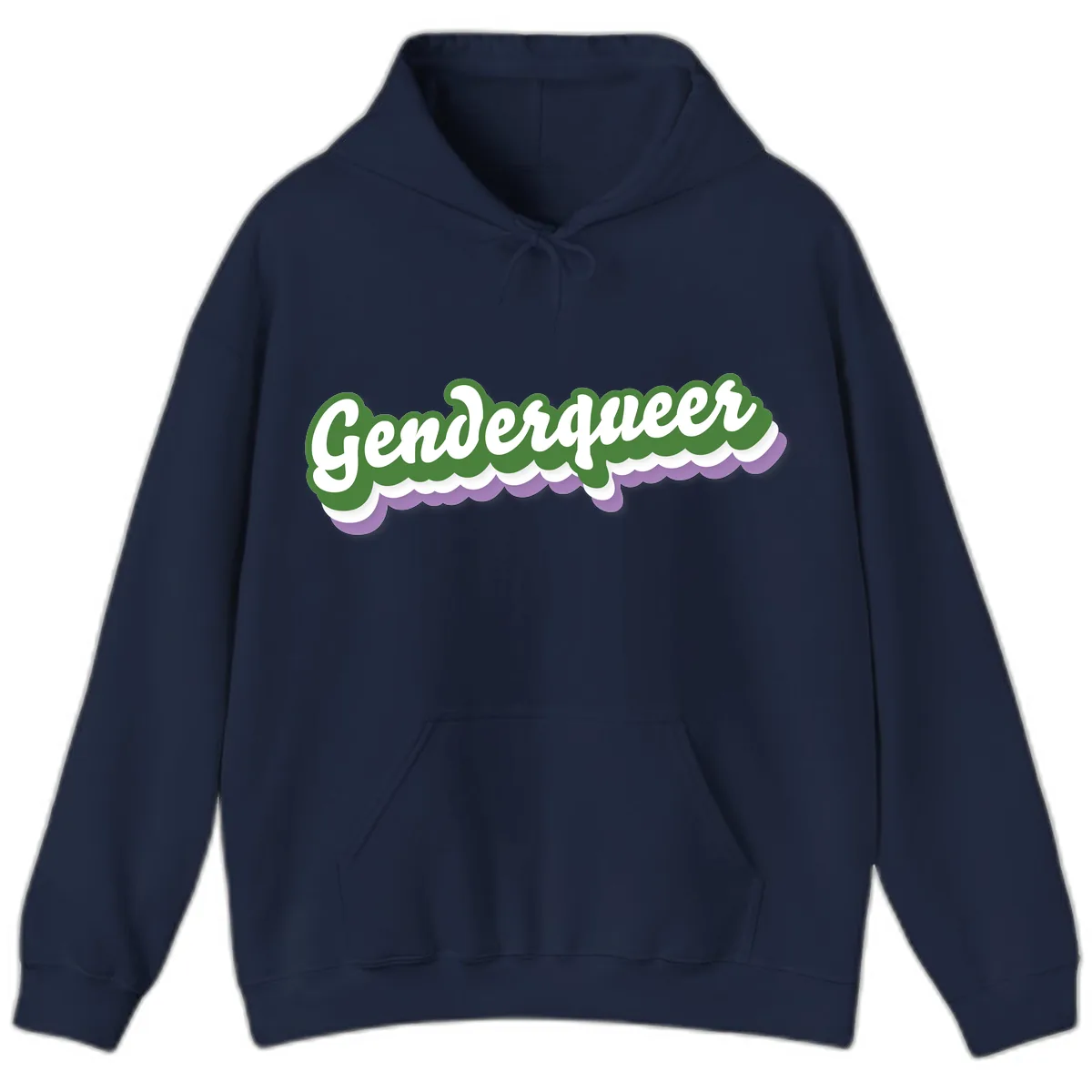 Genderqueer Pride Script Hoodie in Navy
