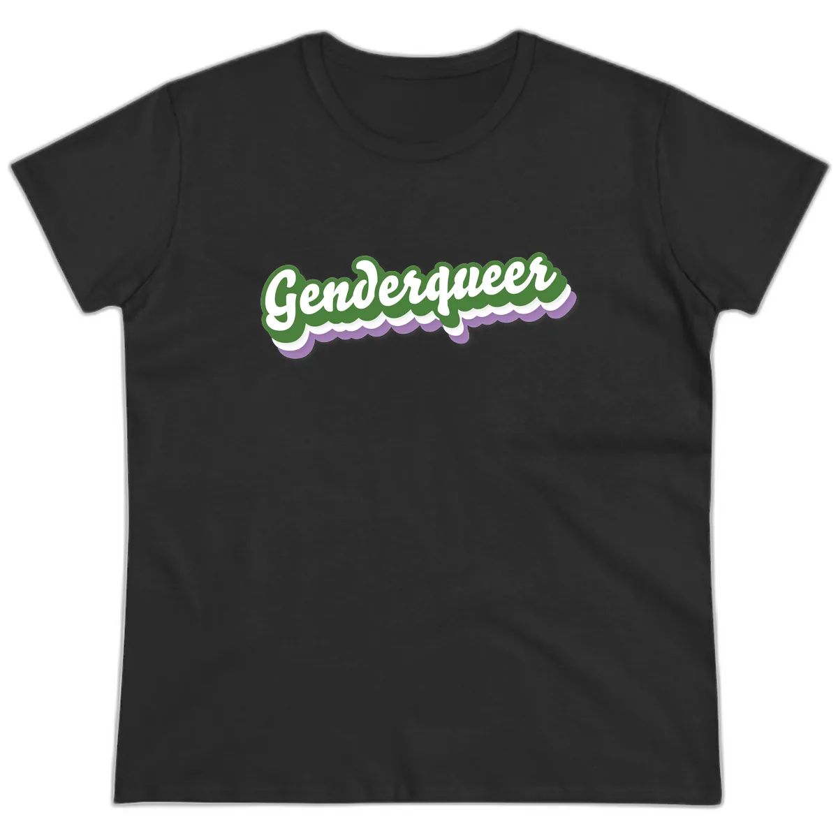 Genderqueer Pride Script Ladies Tee in Black
