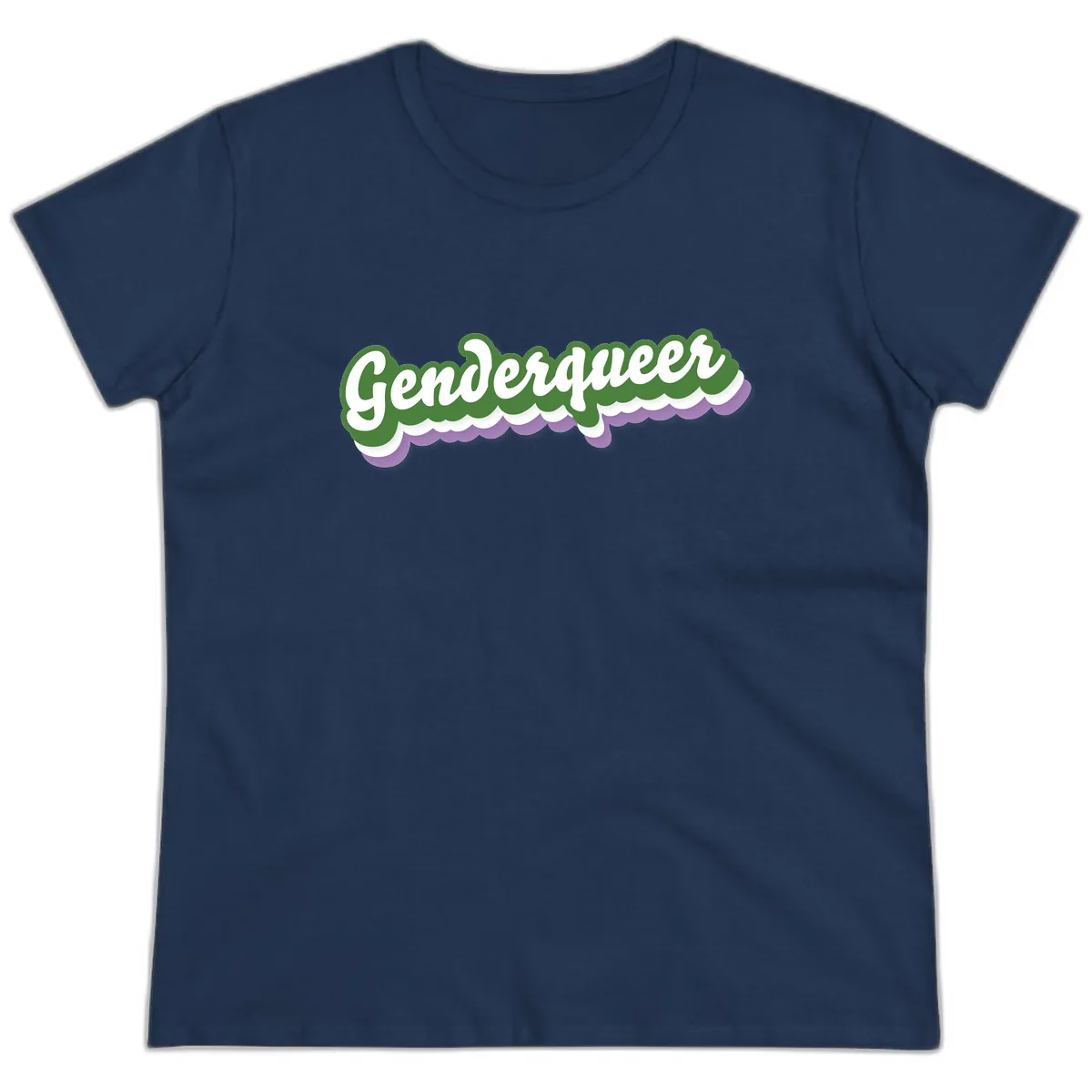Genderqueer Pride Script Ladies Tee in Navy