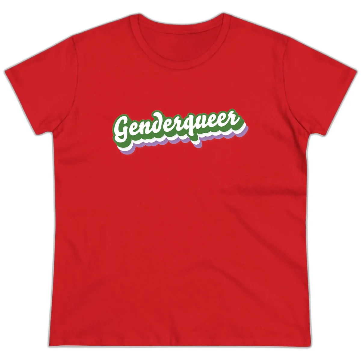 Genderqueer Pride Script Ladies Tee in Red