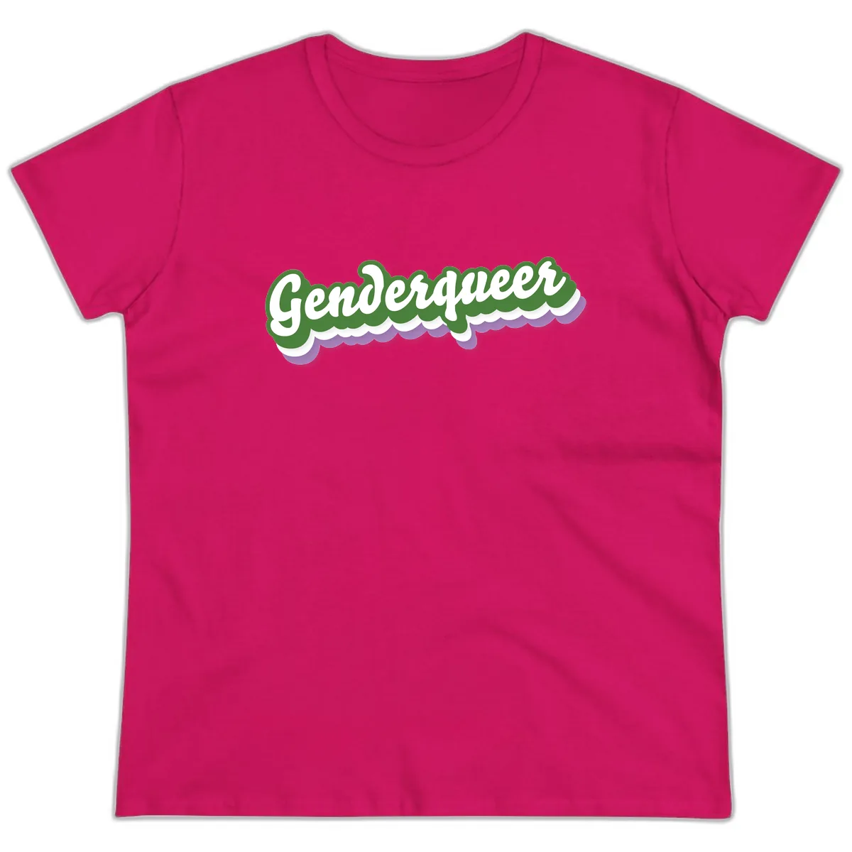 Genderqueer Pride Script Ladies Tee in Heliconia