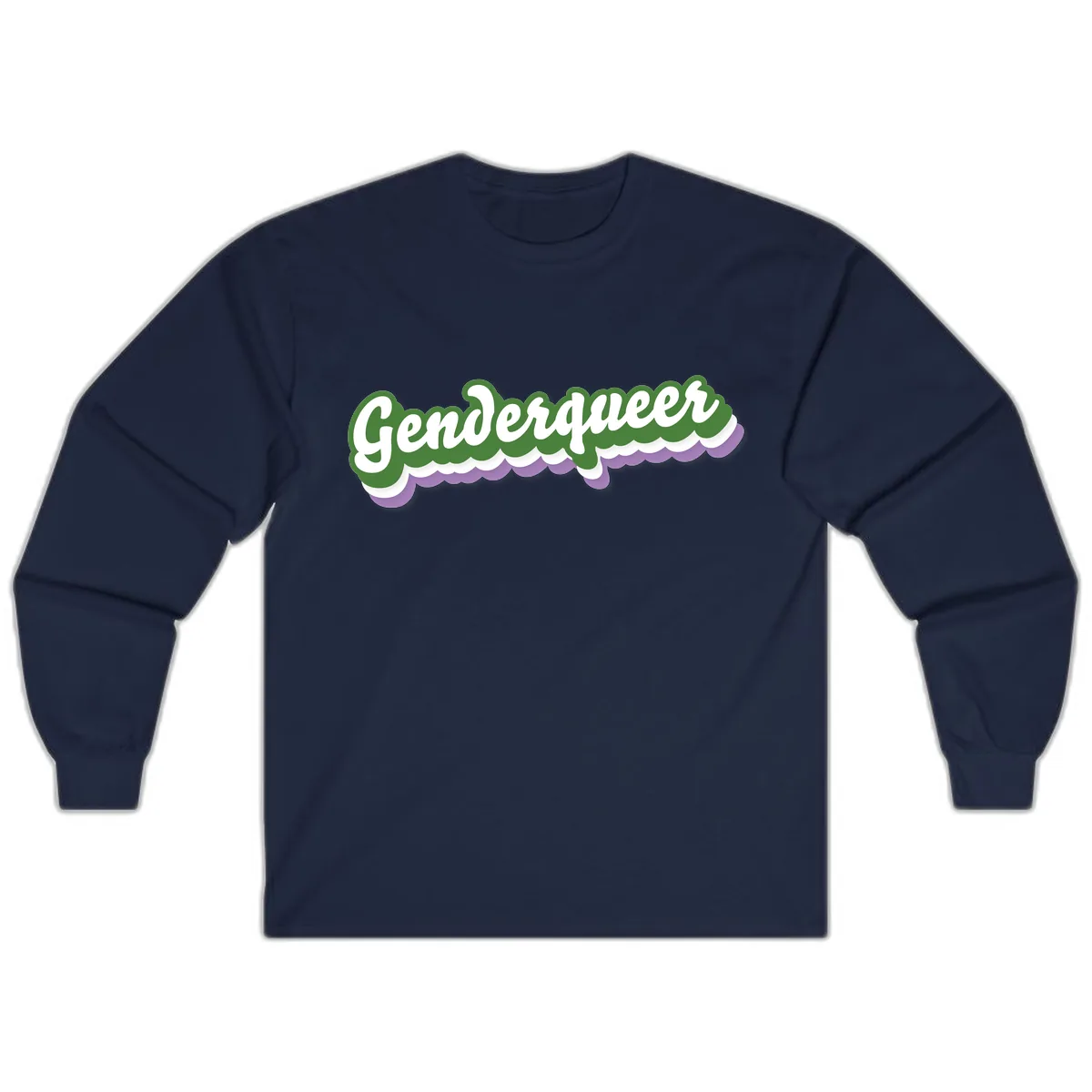 Genderqueer Pride Script Long Sleeve in Navy
