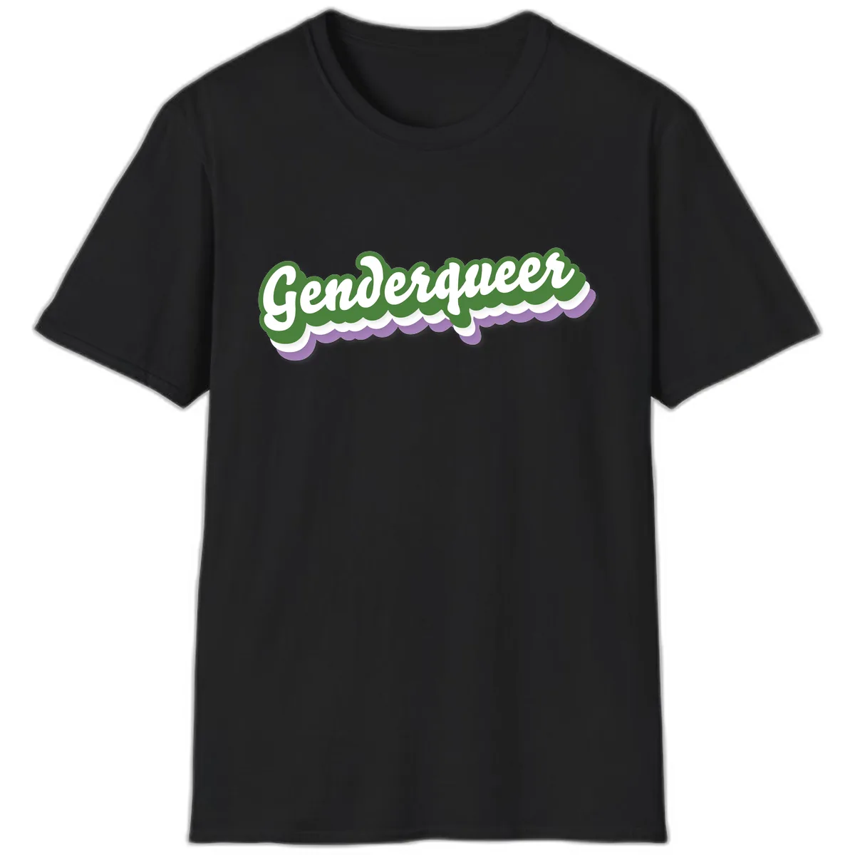 Genderqueer Pride Script T-Shirt in Black