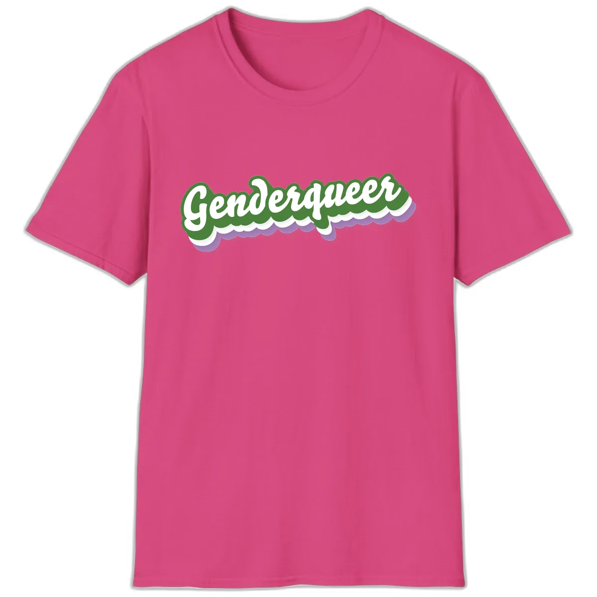 Genderqueer Pride Script T-Shirt in Heliconia
