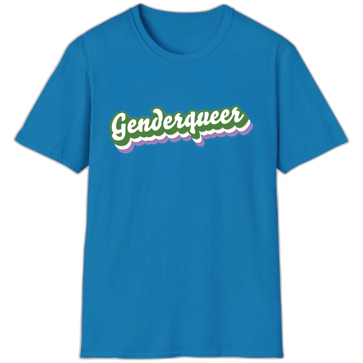 Genderqueer Pride Script T-Shirt in Sapphire