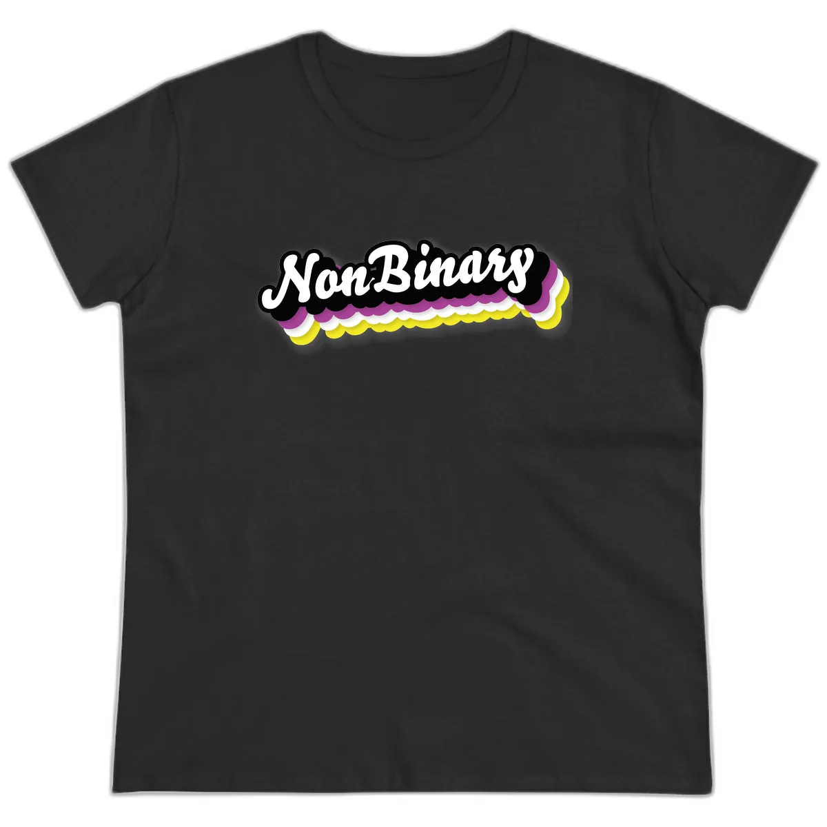 Non-Binary Pride Cloud Design Ladies Tee in Black