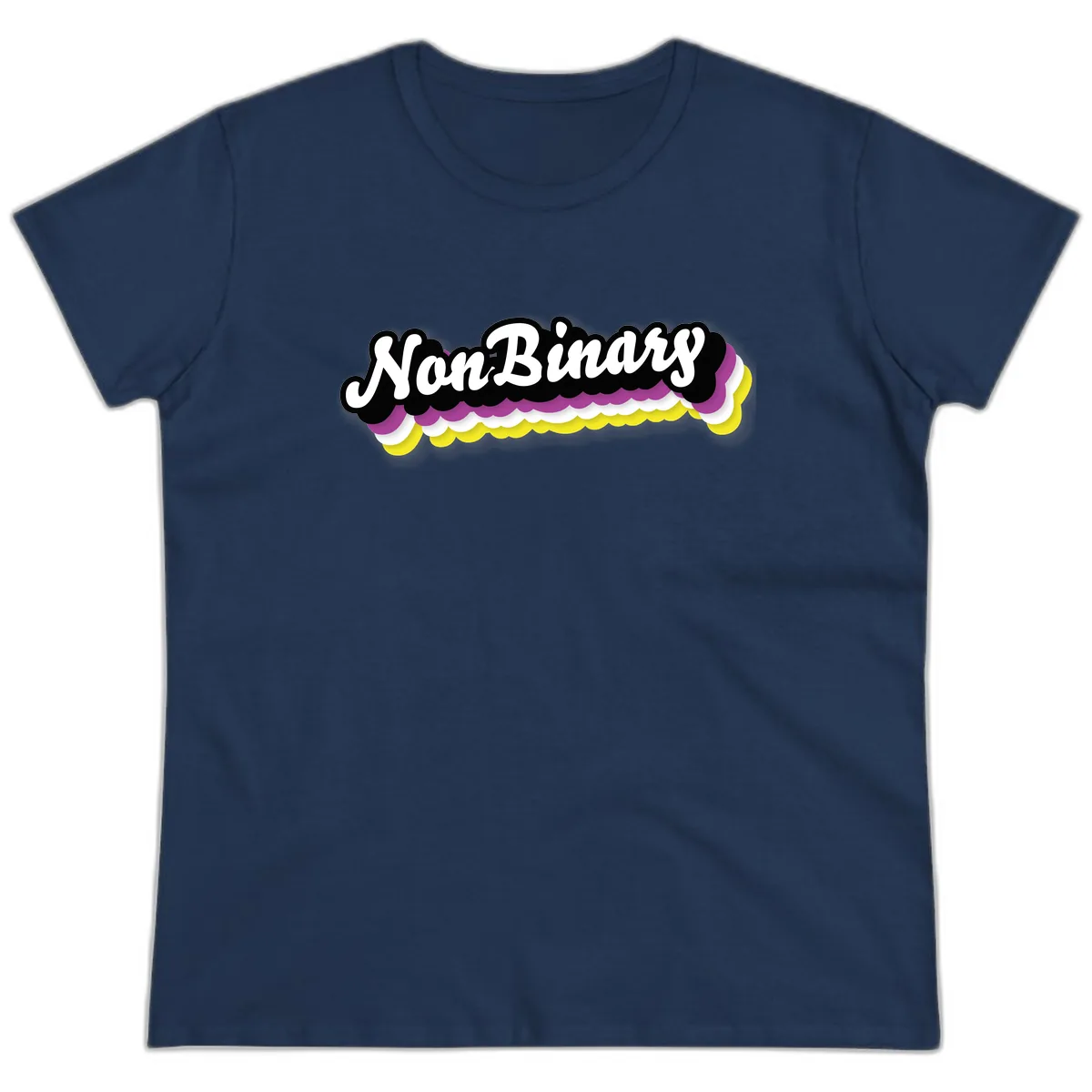 Non-Binary Pride Cloud Design Ladies Tee in Navy