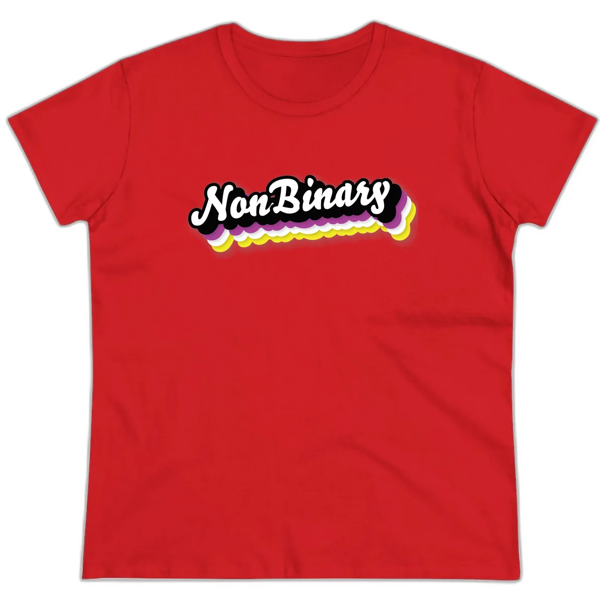 Non-Binary Pride Cloud Design Ladies Tee in Red